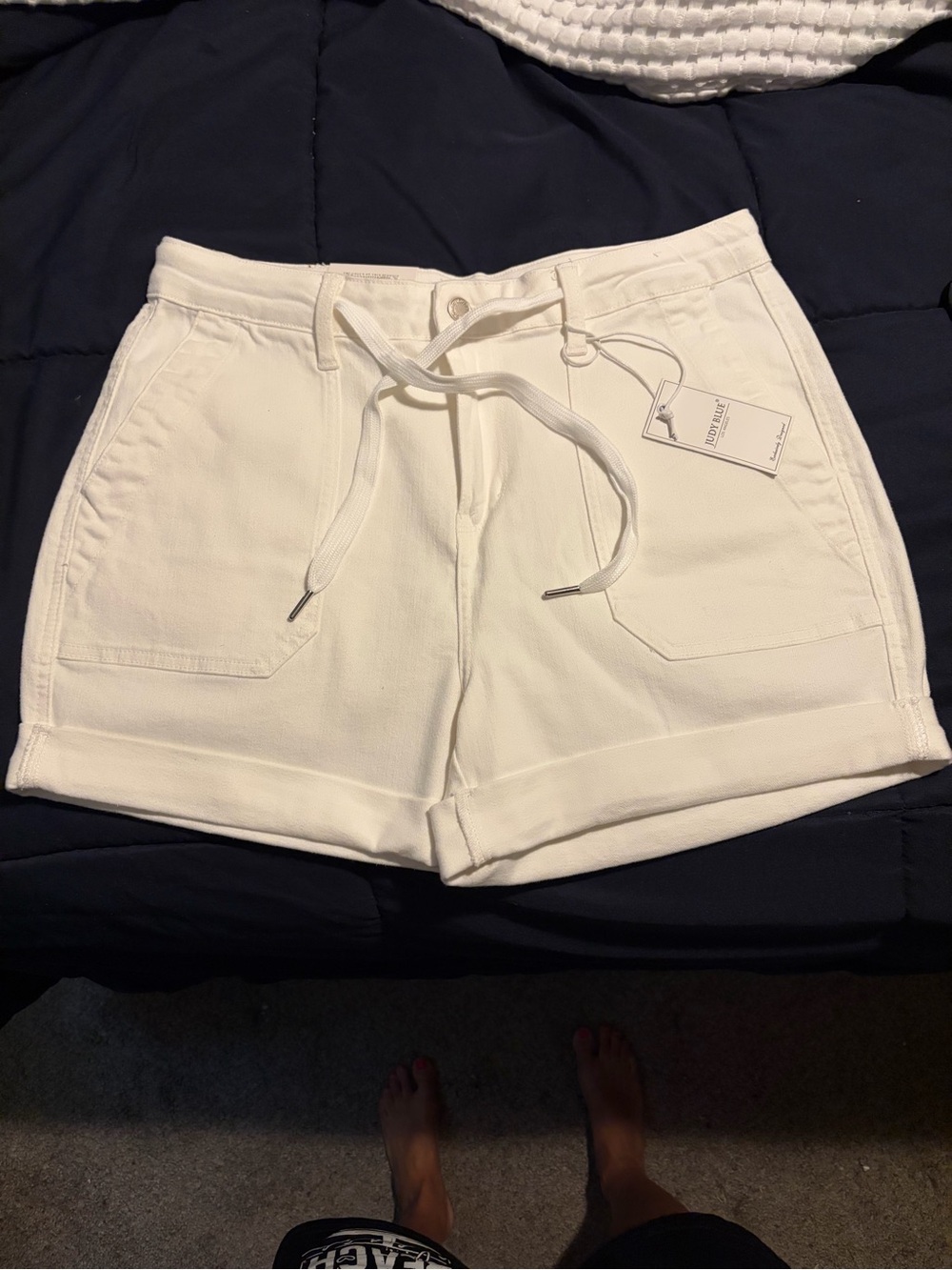 Judy Blue White Drawstring Utility Shorts